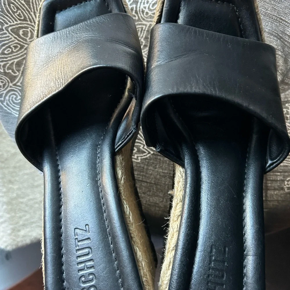 SCHUTZ Black and Tan Wedge Sandals